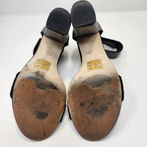 Call It Spring Black Rhinestone Vegan Block Heel Pumps Size 8 Ankle Strap - Picture 10 of 10